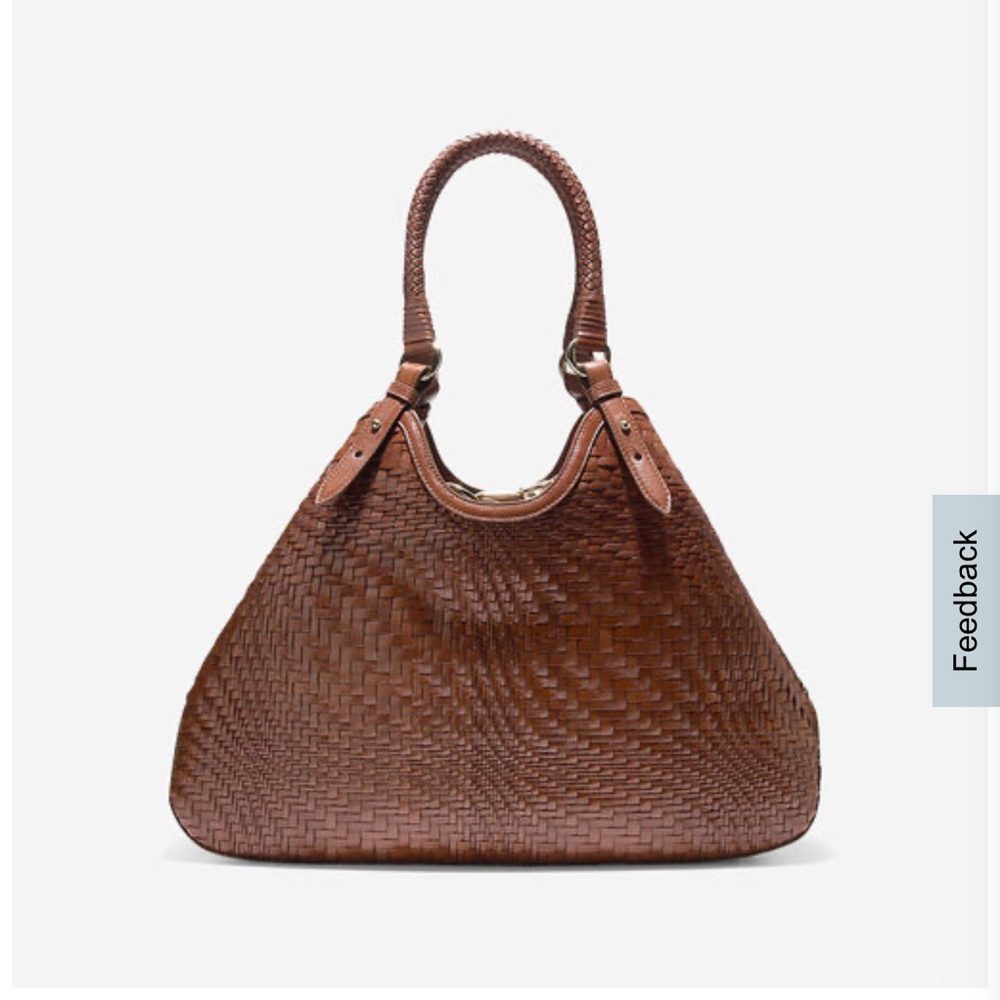 COLE HAAN Genevieve Woven Triangle brown  Patent Leather Tote/Shoulder Bag